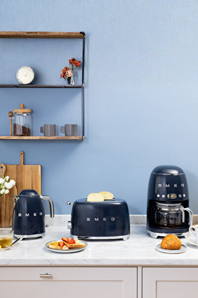 SMEG Navy Blue ®   Special Series Kettle & 1X2 Toaster and Filter Coffee Mach...