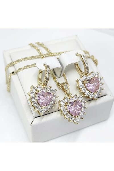 Milena 14k Gold Plated Set Model V12 - Chain Length 45cm / Earrings 2.3cm