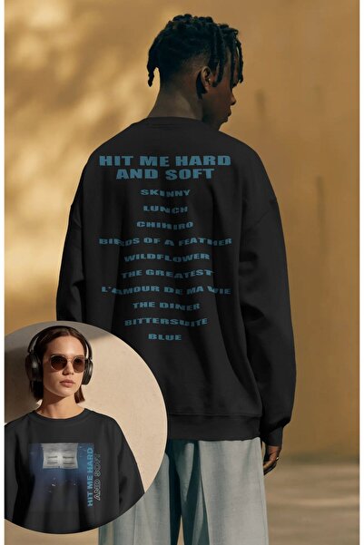 Fuddy Moda Hanorac unisex oversize cu imprimeu pe spate Billie Eilish, cu tex...