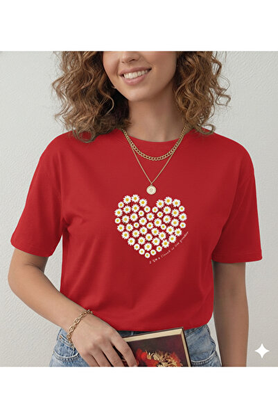 FAVORİST Heart Daisy Printed Women's T-Shirt