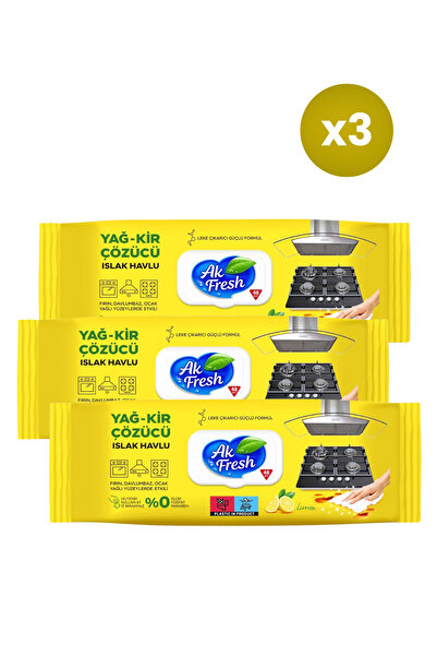 AKFRESH Degreasing wet wipes for kitchen surfaces with lemon 84 pcs x 3