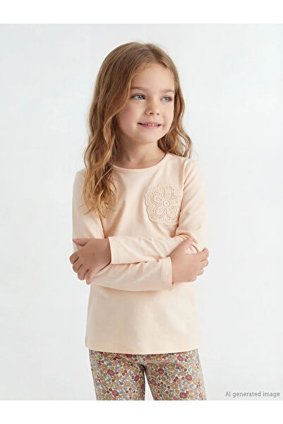 LC Waikiki Lcw Kids Beige Floral Girls' Combed Cotton Blouse and Leggings