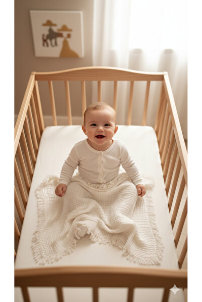 Kidaxi بطانية موسلين مزينة بالشراشيب 105x110 إكرو