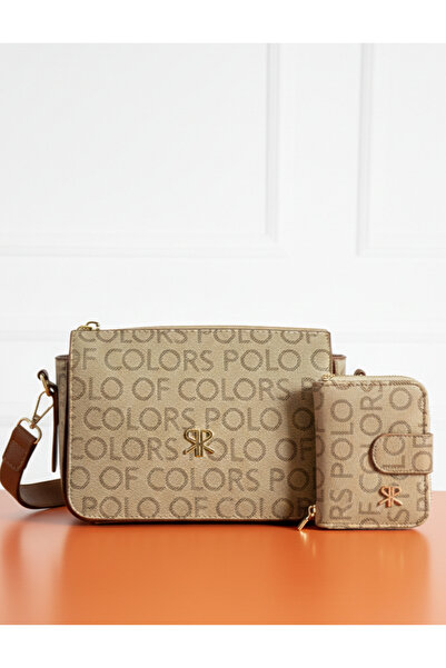 Çanta Trend Polo of Colors Mink Tan Embroidered Women's Crossbody Bag with Ad...