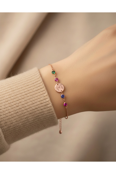 MSMODAM SILVER Kişiye Özel İsim Yazılı Doğum Taşlı Gümüş Kadın Bileklik 14 Ay...