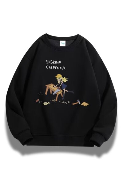 Fuddy Moda سويت شيرت قصة فضفاضة سابرينا كاربنتر كارتون ستايل مطبوع بدون أكمام...