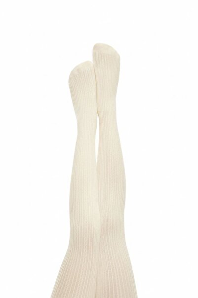 Penti Children's Cream Color Curved Line Striped Patterned Thick Mousse Panty...