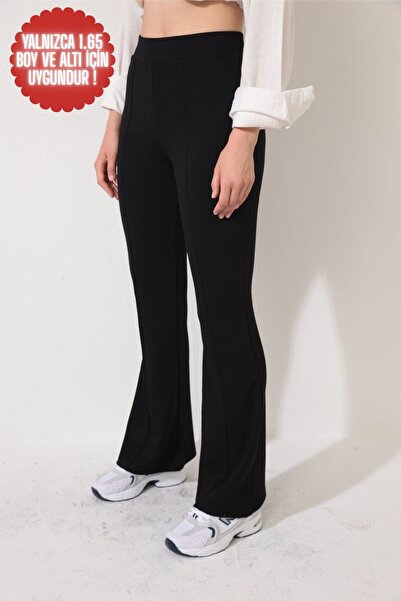 RuyaMood Kadın Siyah Önü Çımalı İspanyol Paça Modal KumaşYüksek Bel Tayt ( 1....