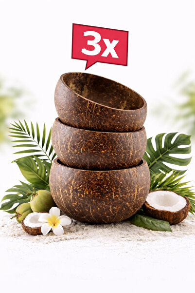 Kuru Yeşil Coconut Bowl - 3 Pieces - Jumbo - Smooth - Handmade - Natural - fo...