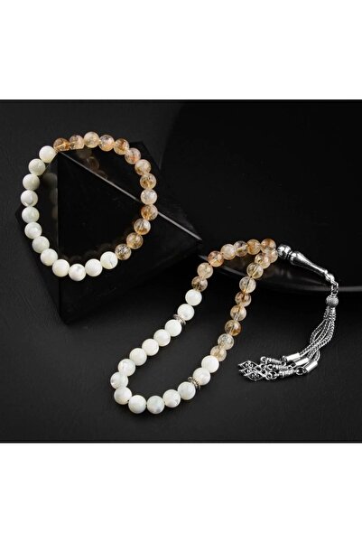 Taşmir Оригинален натурален цитрин - комплект гривни с молитвени мъниста от н...