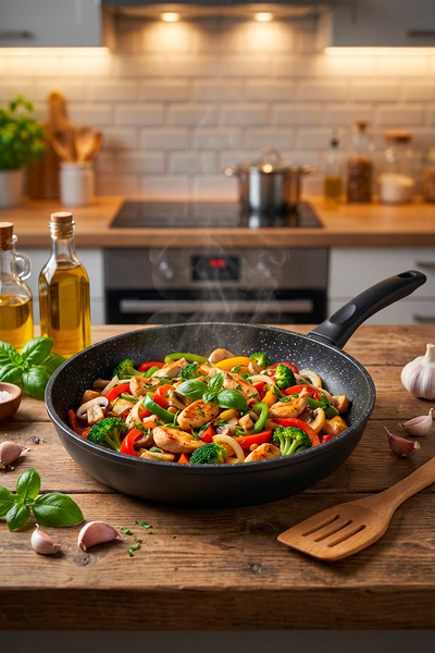 Masterchef Black Cast Iron 30 cm Frying Pan – Granite Coating, Non-Stick, Fam...