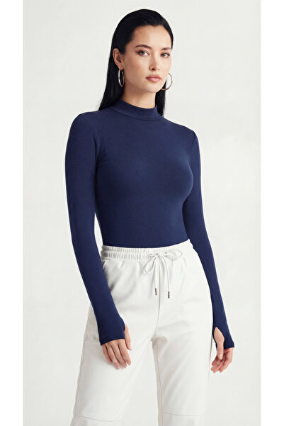 uyguntarz Body de damă Indigo cu detaliu la degete și guler semi-înalt