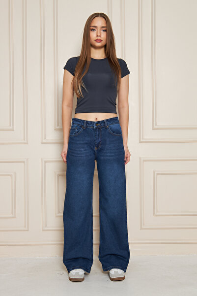 comstar Women's Loose Wide Leg High Waist Baggy Navy Blue Jeans