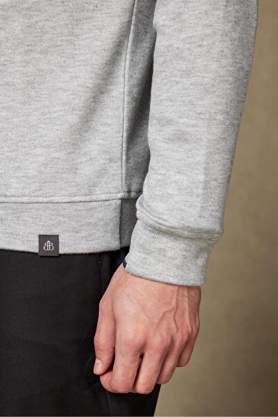 Abbate Fiero Örme Kumaş Viskon Karışımlı Modern Fit Gri Dik Yaka Erkek Düz Sweatshirt