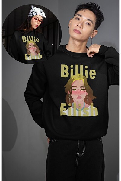 Fuddy Moda Unisex Oversize Φούτερ χωρίς κουκούλα με στάμπα Billie Eilish σε σ...
