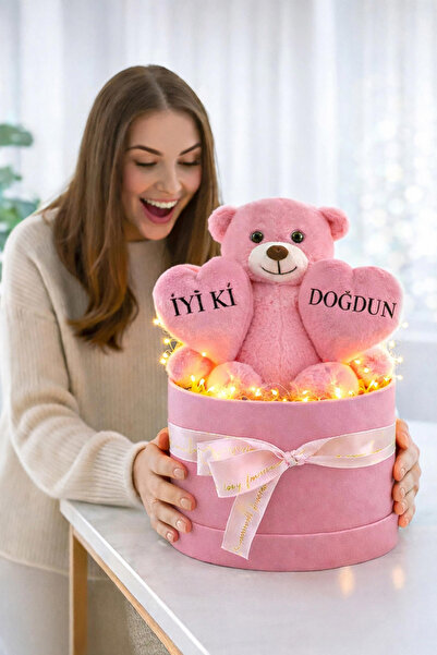Fotomcity Sevgililer Gününe Özel İyi ki Doğdun Tasarımlı 25 Cm Pembe Peluş Ay...