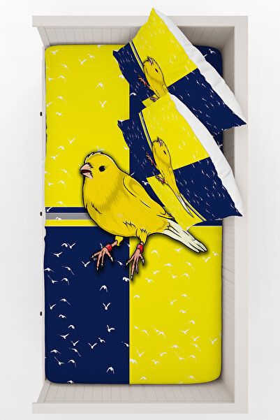 BelezaHome Yellow Navy Blue Canary Themed Children's Room Bedspread