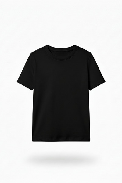 Shifre Unisex Çocuk Bisiklet Yaka Basic Düz Kısa Kollu Tişört