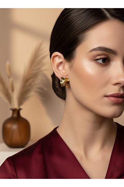 Elmosia Jewelry أقراط نسائية من الفولاذ الذهبي بتصميم خاص وشكل تجريدي حديث | ...
