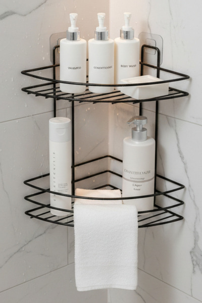 UFİX Raft de colț pentru baie cu 2 niveluri, cu adeziv, suport pentru șampon ...