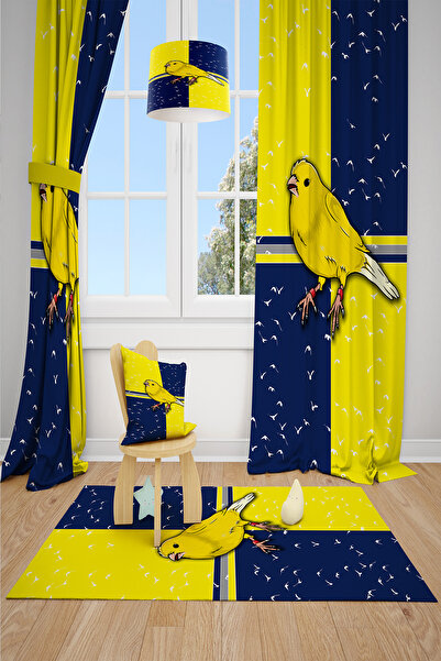 BelezaHome ستارة خلفية لغرفة الأطفال بتصميم كناري باللونين الأصفر والأزرق الد...