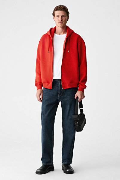 GRIMELANGE ASHBY Erkek Kapüşonlu Fermuarlı Cepli Kordonlu Boxy Kalıp Kırmızı ...