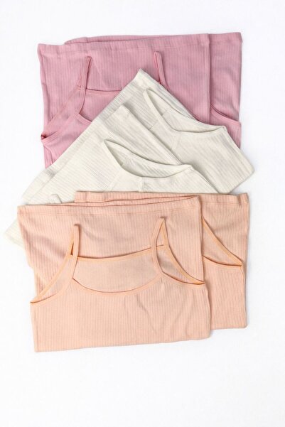 İncili طقم قمصان داخلية بحمالات مضلعة للفتيات مكون من 6 قطع |   وردي-خوخي-إكر...