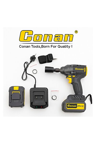 CONAN طقم مفتاح ربط صدمي بدون فرشاة 21 فولت، مقاس 1/2 بوصة - بطاريتان ليثيوم ...