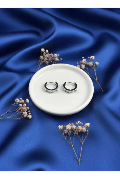 Elmosia Jewelry Silver Silver Color Ball Detailed Steel Hoop Earrings – Non-Tarnish Trend Design Women's Earrings