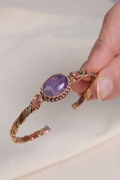 Süspüs Accessories Ametist Taşlı Rose&Gold Kollu Bakır Bilezik