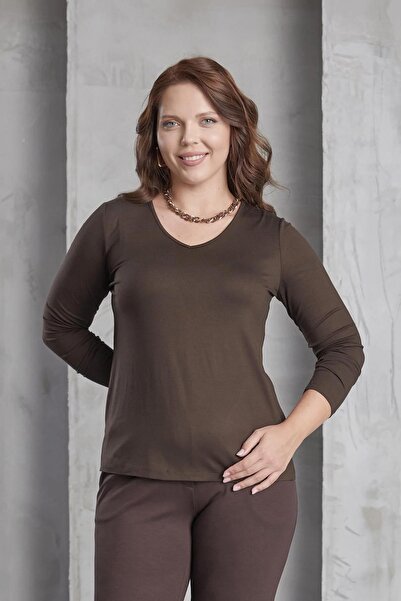 FİERTE Günay Kadın Büyük Beden Bluz Lm78010 V Yaka Penye