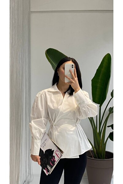 GAYA Kruvaze Bağlamalı Poplin Gömlek - Beyaz