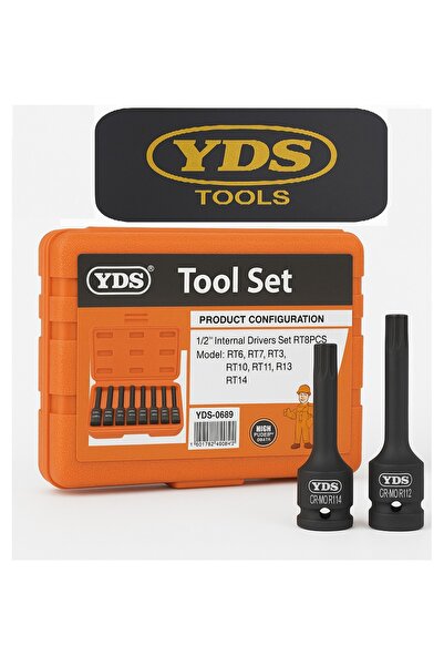 YDS 1/2" Socket Adapter Set – Internal Star RIBE Drivers RT6–RT14, Chrome-Mol...