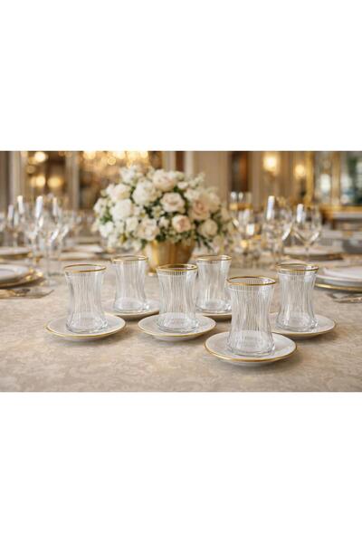 kısmet kristal 6-Person 12-Piece Tea Set with Gilt Detailing and Stylish Design