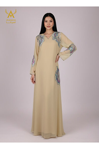 ASIAN Ethar women's jalabiya with an elegant design and luxurious gold embroi...