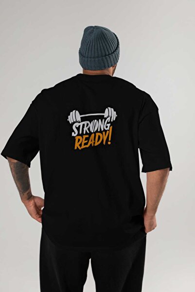 Ankhises GYM, Sport, Fitness 58 Tricou negru supradimensionat cu imprimeu pe ...