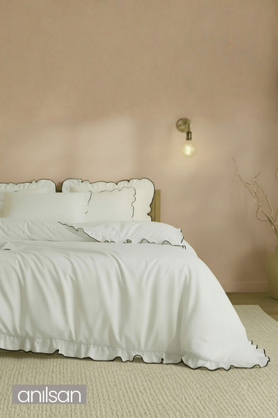 Anılsan Claudia Double Black Piped Ranforce Duvet Cover Set - White 100% Cotton