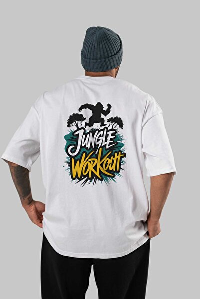 Ankhises GYM, Sport, Fitness 73 Tricou oversize alb cu imprimeu pe spate Bărb...