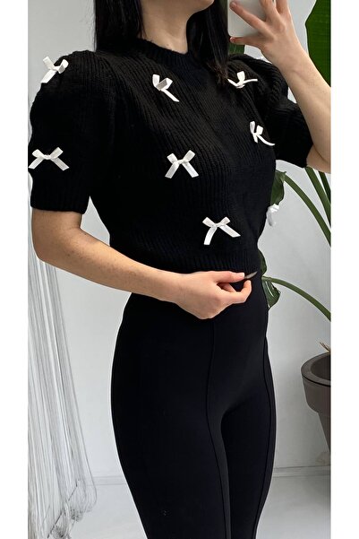 GAYA Mini Fiyonk Detaylı Karpuz Kol Triko Bluz