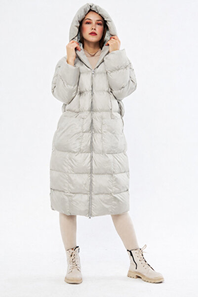 comstar Women's Gray Hooded Long Oversize Puffer Coat