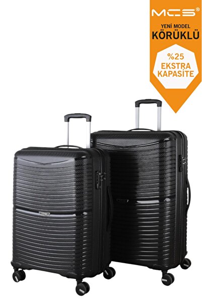 MÇS V379 AURA Y.ÜRETİM PP VALİZ 65 CM + 75 CM SİYAH SET