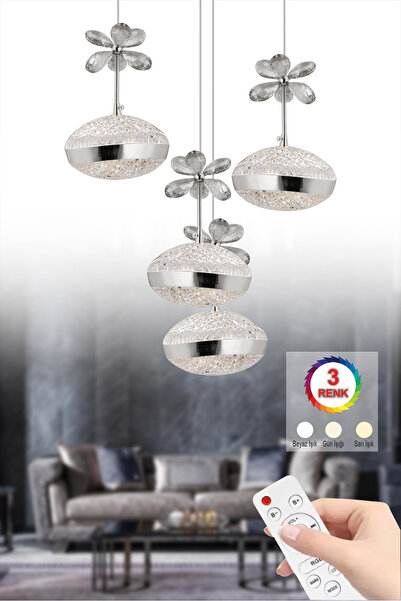 İstanbul Avize Sarkıt 4'lü Gümüş Lina Kumandalı Ledli Modern Lüx Led Avize