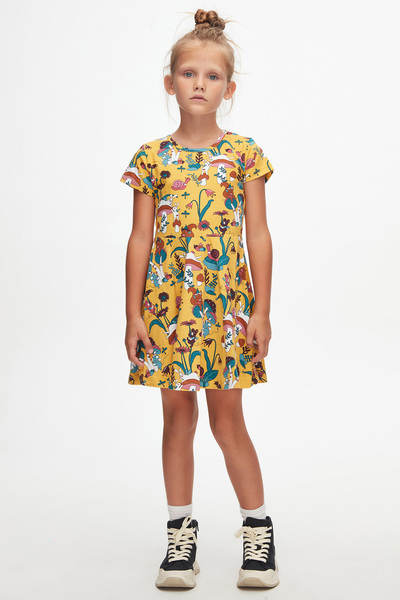 LOVETTI Girl's Cheerful Mushrooms Pattern Short Sleeve Flared Skirt Dress