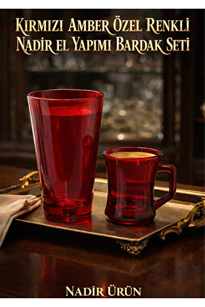onyyapim Red Amber Special Color Rare Handmade Cup Set
