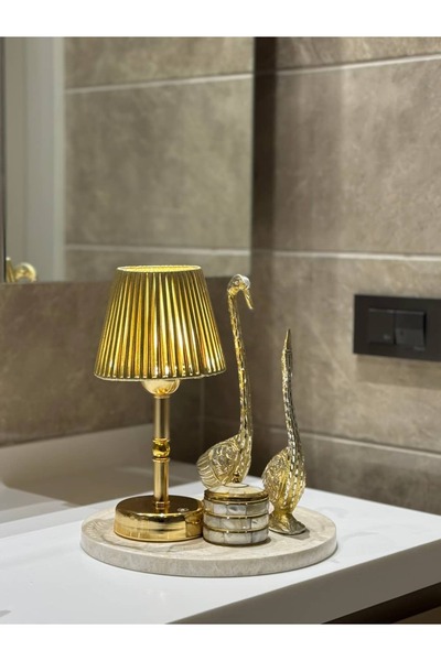 Maison Avf Gold Deri Kablosuz Şarjlı Masa Lambası - Alt Uzun Parlak Gold