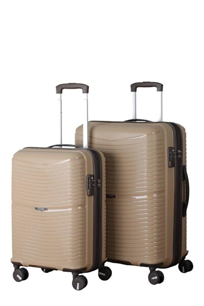 MÇS V379 AURA Y.ÜRETİM PP VALİZ 55 CM + 65 CM KEMİK/GRİ SET