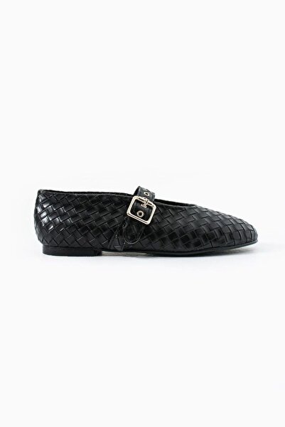 cevaplus Babet Silver Buckle Detailed Black Knitted Women's Babet
