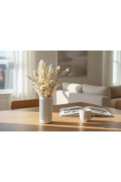 rilind İskandinav Stil Taş Tozu Dekoratif Vazo – Beyaz (Bitki dahil değildir)