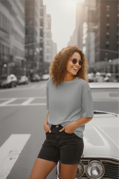 Oksit Mily Дамска широка базова памучна тениска с обло деколте и свободна кро...