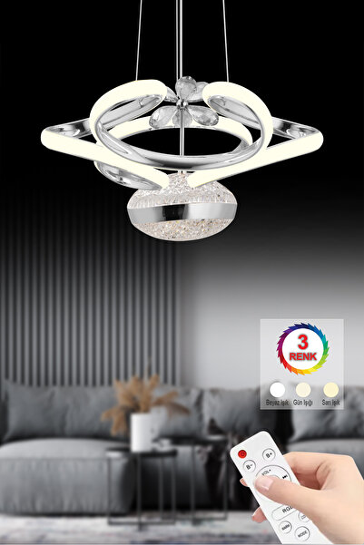 İstanbul Avize Lina Tekli Gümüş Dreon Kasalı 3 Renk Kumandalı Ledli Modern Le...